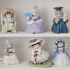 🐱 Kitty Cucumber by Schmid – Vintage Cat Figurines Lot of 6 | Collectible Shelf